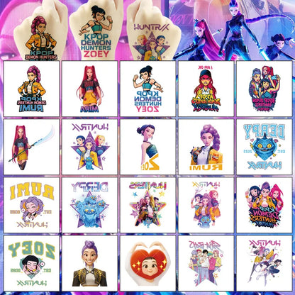20-25pcs Rumi KPop Demon Hunters Temporary Tattoo Stickers – Cute Cartoon Waterproof Tattoos, Fun Party Gift Ideas