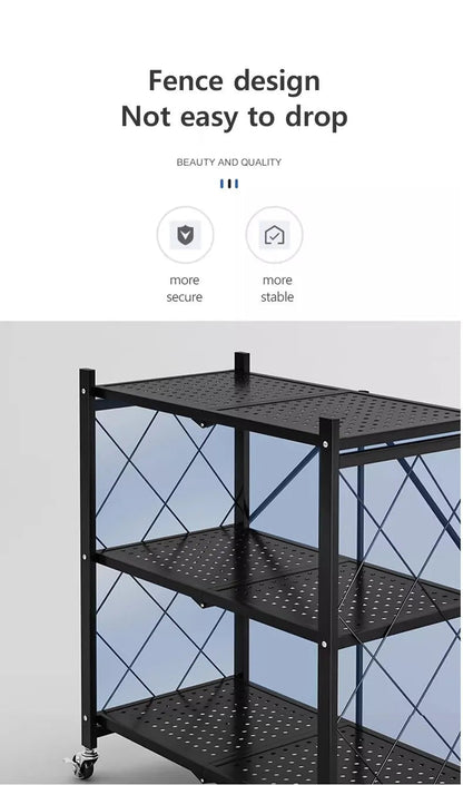 Foldable Large Iron Frame Storage Shelves – Installation-Free Standing Metal Shelving Unit for Kitchen