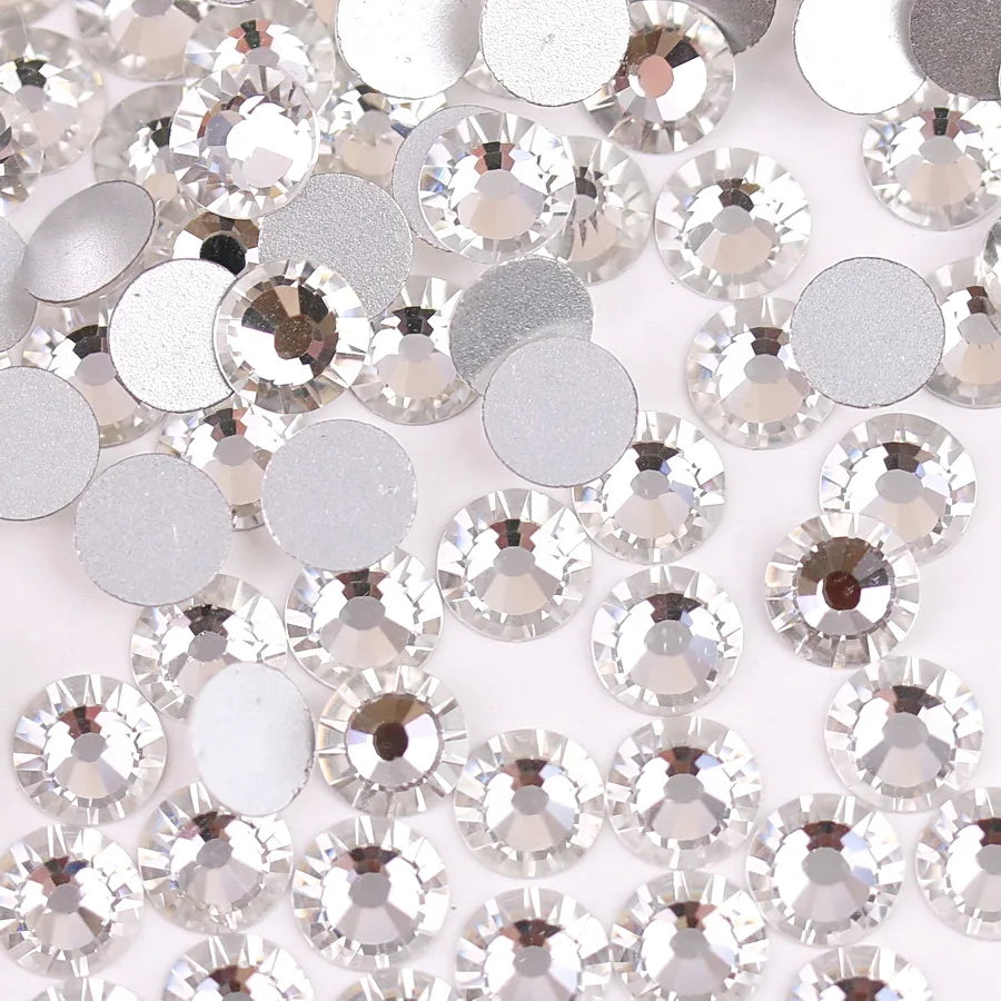 Glass Crystal Flatback Rhinestones SS6–SS30 Set – 7 Sizes Non-Hotfix Round Nail Art Beads for DIY Crafts & Decoration