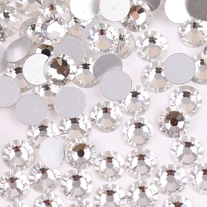 Glass Crystal Flatback Rhinestones Set SS6–SS30 – Non-Hotfix Round Glue-On Gems for Nail Art, DIY Crafts & Jewelry Decoration