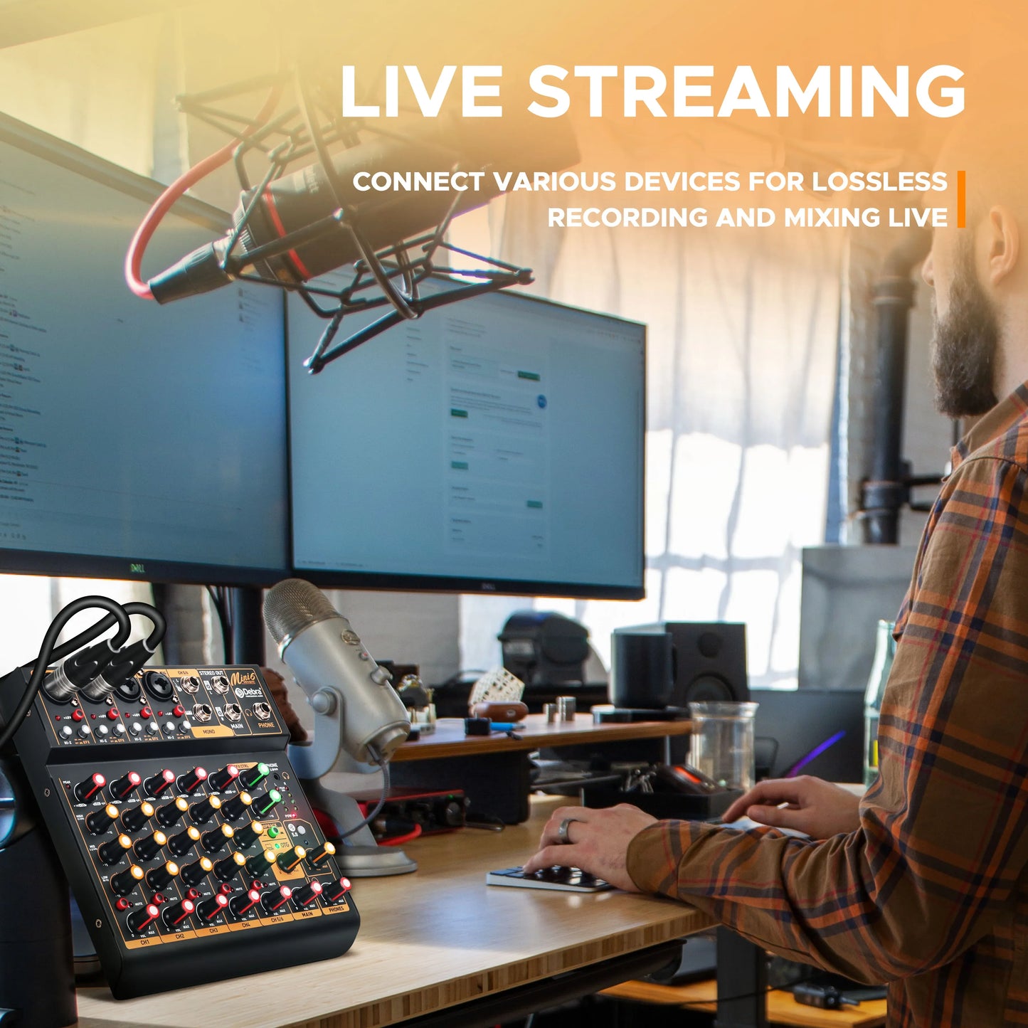 Debra Mini6 6-Channel Metal Audio Mixer Interface with Bluetooth & Delay Repeat Effect – OTG Sound Mixing Console for PC Recording