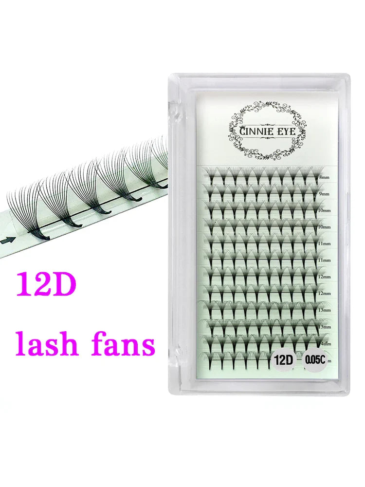 10D Premade Volume Eyelash Fans – Long Stem 3D-6D Pointy Base False Lash Clusters