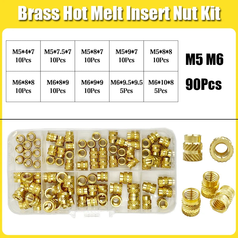 Brass Threaded Insert Nut Kit M2–M8 – Heat Set Knurled Copper Nuts for 3D Printing & Plastic Injection