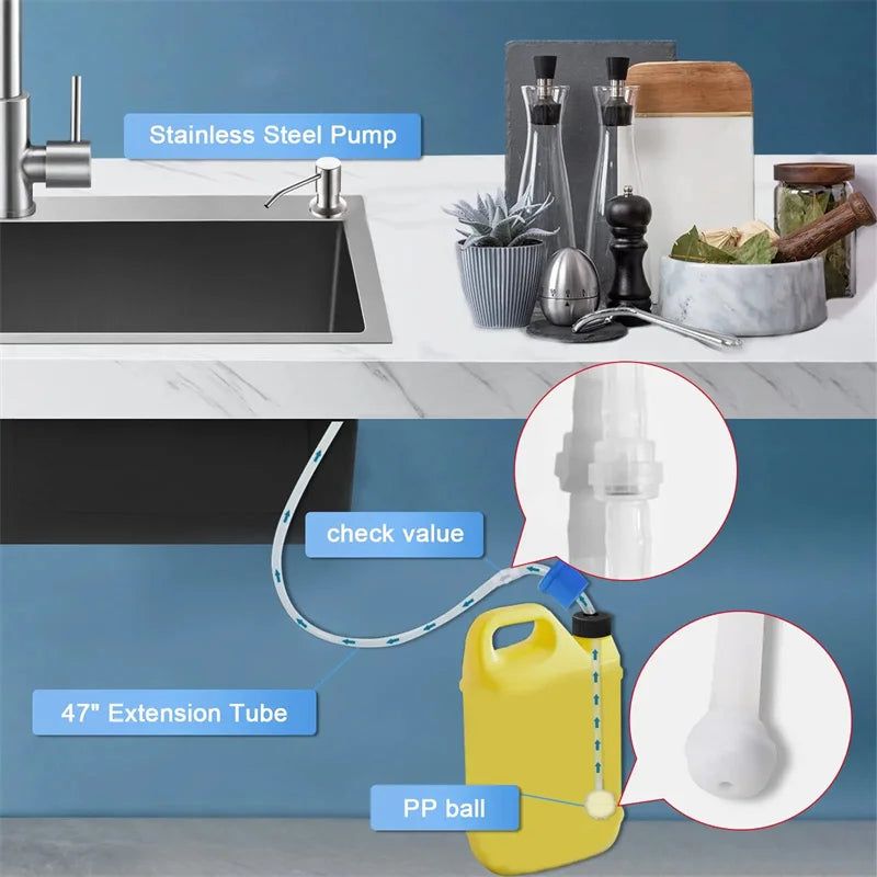500ml Stainless Steel Liquid Soap Dispenser — Hand Press Pump Bottle for Kitchen Sink