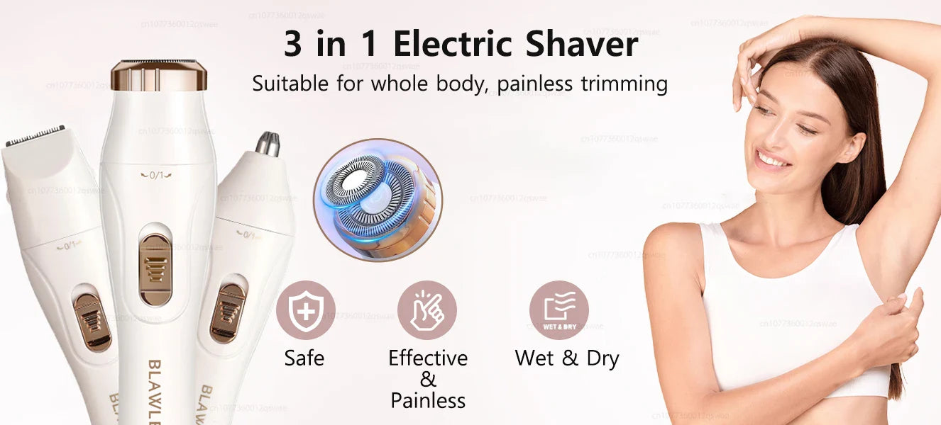 Electric Shaver for Women – Portable Painless Bikini, Facial & Body Trimmer for Underarms and Legs