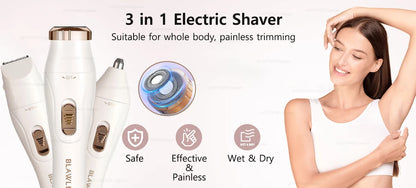 Electric Shaver for Women – Portable Painless Bikini, Facial & Body Trimmer for Underarms and Legs