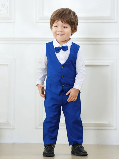 Gentleman Outfit for Boys – Spring Autumn Birthday Cotton Vest & Suit Set, Kids Solid Formal Clothing