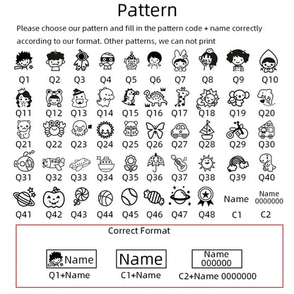Children's Custom Name Seal Stamp - Kindergarten Clothes Waterproof Name Sticker, Kawaii Montessori Gift for Students