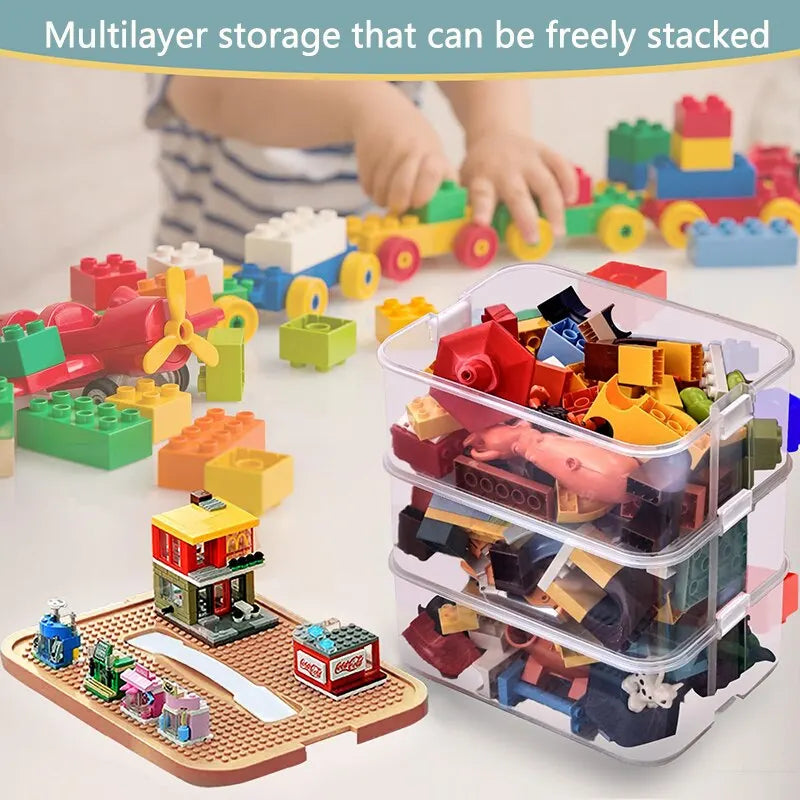Brick-Shaped Building Blocks Storage Box for Kids – Stackable Plastic Toy Organizer Bin with Lid for Sundries & Toys