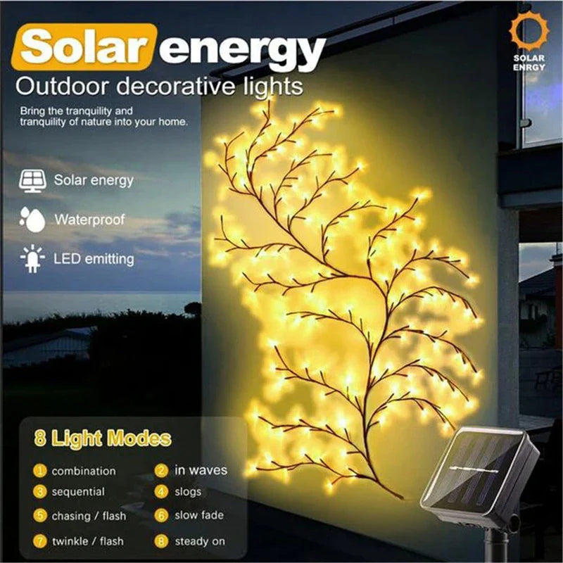 96-LED Solar Willow Vine String Lights – Waterproof Outdoor Fairy Lights with 8 Modes for Garden & Balcony