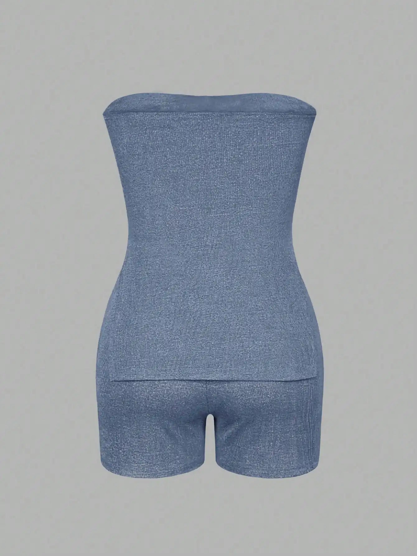 Women’s Ribbed Bandeau Top & Shorts Set – Summer Casual 2-Piece Outfit with Side Slit
