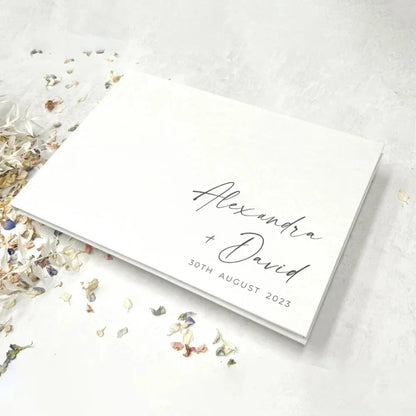 Personalized Wedding Guest Book - White/Black Elegant Keepsake, Photo Album & Signature Book for Messages