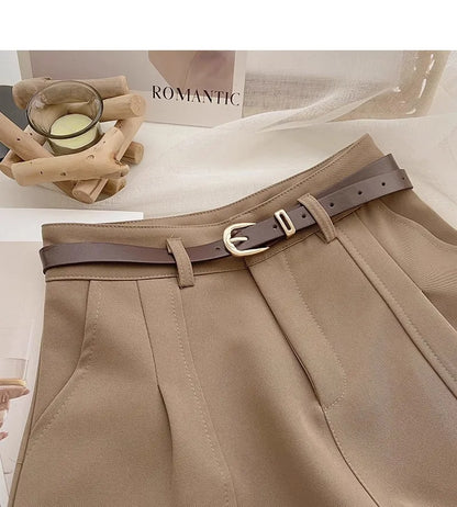 Casual Women’s A-Line Shorts — Vintage Solid High Waist Office & Streetwear Summer Trousers