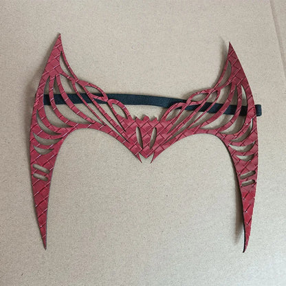 Scarlet Witch Cosplay Headband & Mask — Leather Face Cover for Adult Halloween, Superhero Costume & Party Props