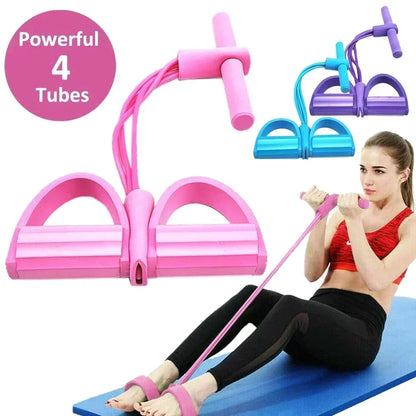 Elastic Resistance Bands for Home Sports Exercises - Multifunctional Portable 4 Tube Elastic Pedal Puller and Fitness Bands