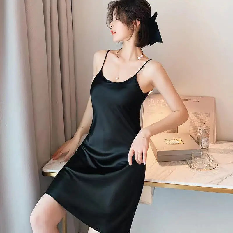 Women’s Silk Suspender Nightdress – Sexy Ice Silk Pajamas for Spring & Summer Homewear & Outerwear