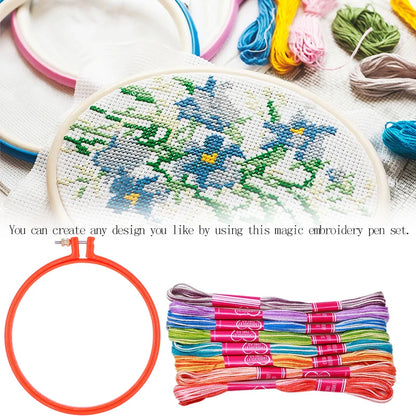 KRABALL 41-Piece Needle Punch Kit Full Set - Magic Cross Stitch Pen, Punch Needle, Big Seam Ripper, Thimble, and Embroidery Hoop