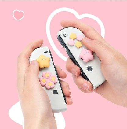 Cute Star Love Silicone Button & Thumb Grip Set for Switch OLED – Soft D-Pad ABXY Key Stick Cover Case