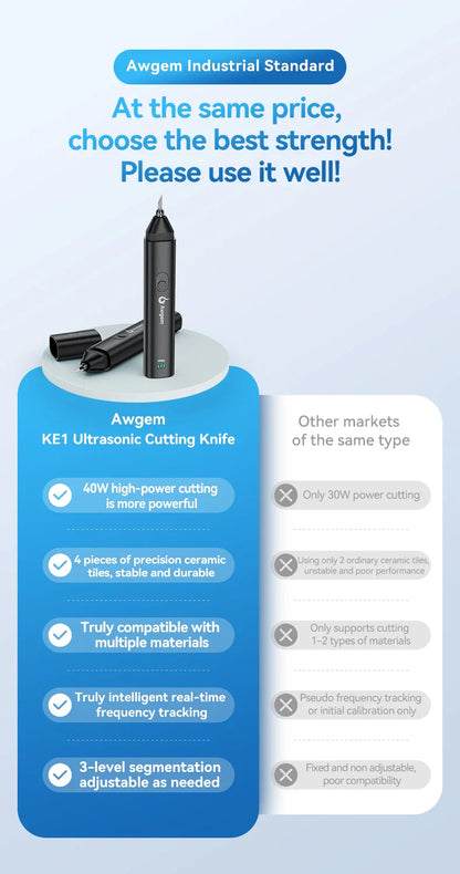 Awgem 40KHz Handheld Ultrasonic Cutter — DIY Electric Carving Tool for Plastic, Resin, 3D Printing & Textile Cutting