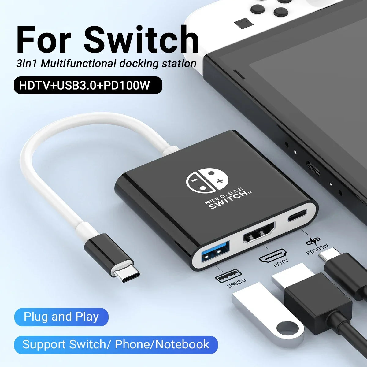 Switch Portable Type-C Docking Station – HDMI & USB 3.0 Hub, Compact Travel & Gaming Adapter