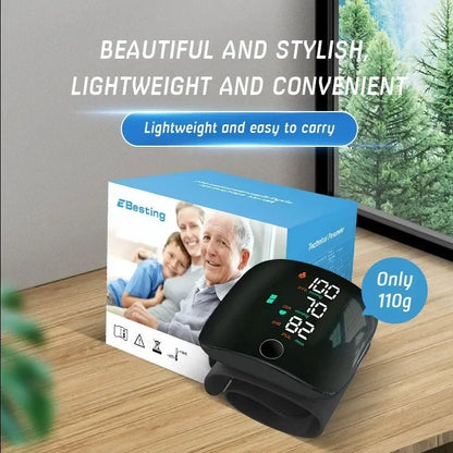 LED Rechargeable Wrist Blood Pressure Monitor – English, Russian, Portuguese, Spanish Voice Broadcast Tonometer