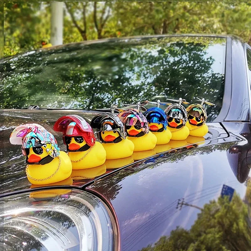 Motor Accessories Yellow Duck with Helmet – Bike and Car Decoration Without Lights – Fun Car Interior Accessory