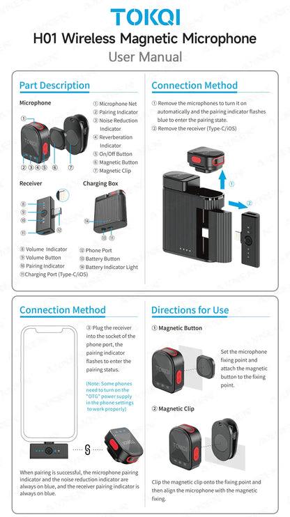 Mini Wireless Lavalier Microphone – Professional 360° Pickup with ENC Noise Reduction for iPhone, Android & Type-C Devices