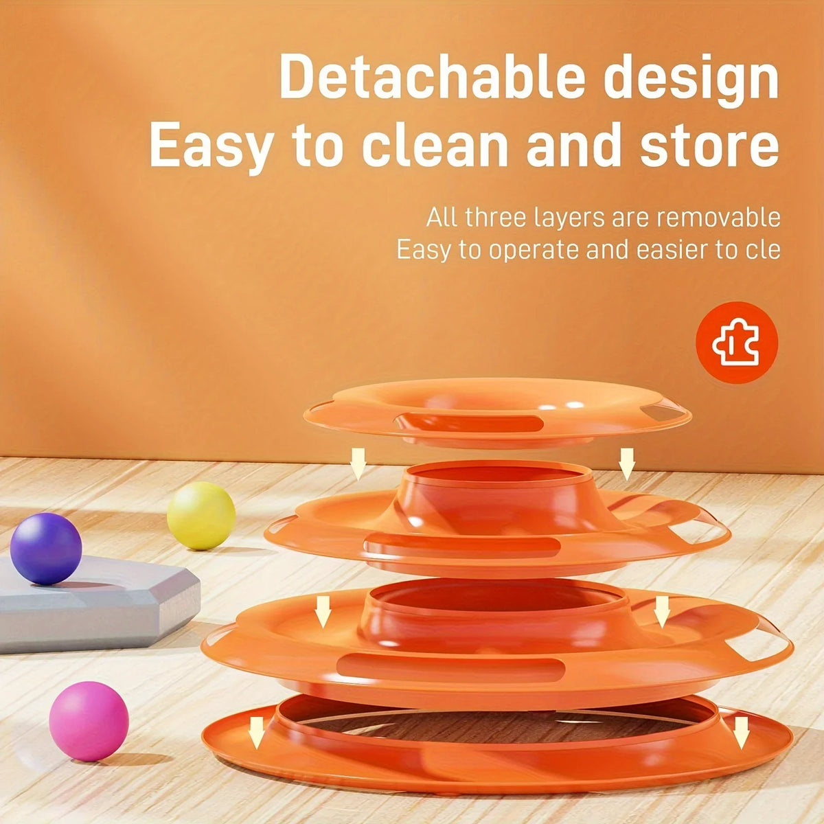 3-Layer Interactive Cat Toy Tower with Colorful Balls – Mental & Physical Exercise Puzzle Game for Active Cats