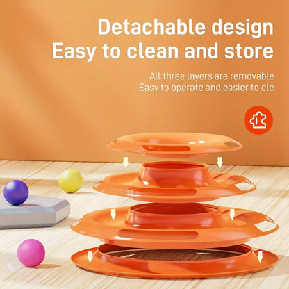 3-Layer Interactive Cat Toy Tower with Colorful Balls – Mental & Physical Exercise Puzzle Game for Active Cats