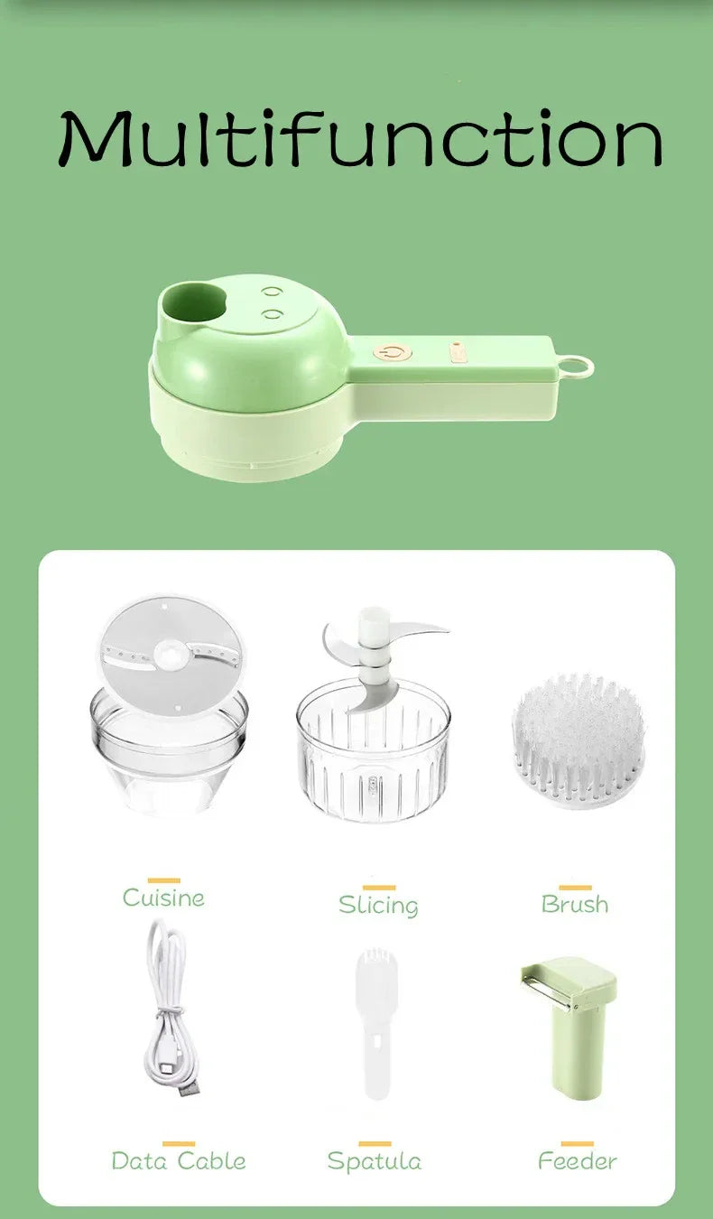 4-in-1 Electric Vegetable Cutter – Handheld Wireless Food Chopper, Garlic Masher & Meat Grinder