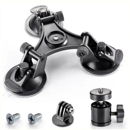 Triple Suction Cup Mount with 1/4'' Thread Adapter for GoPro Hero 13/12/11/10/9/8, DJI Osmo Action 5/4/3, Insta360, SJCAM