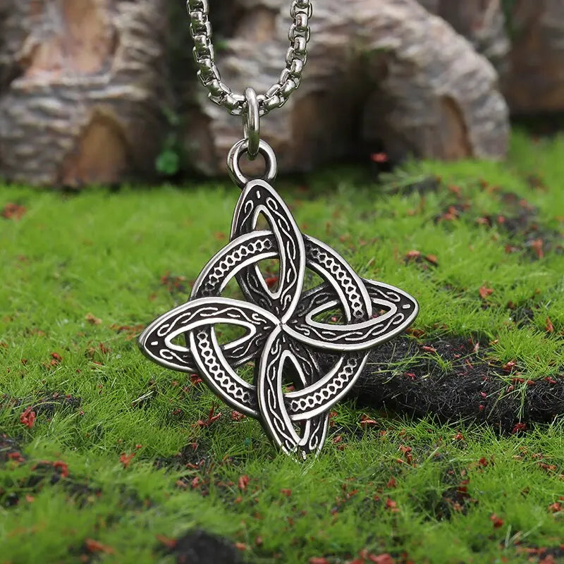 Witch Knot Necklace – Stainless Steel Magic Celtic Knot Pendant, Pagan Witchcraft Symbols, Jewelry Gift for Women