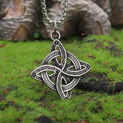 Witch Knot Necklace – Stainless Steel Magic Celtic Knot Pendant, Pagan Witchcraft Symbols, Jewelry Gift for Women