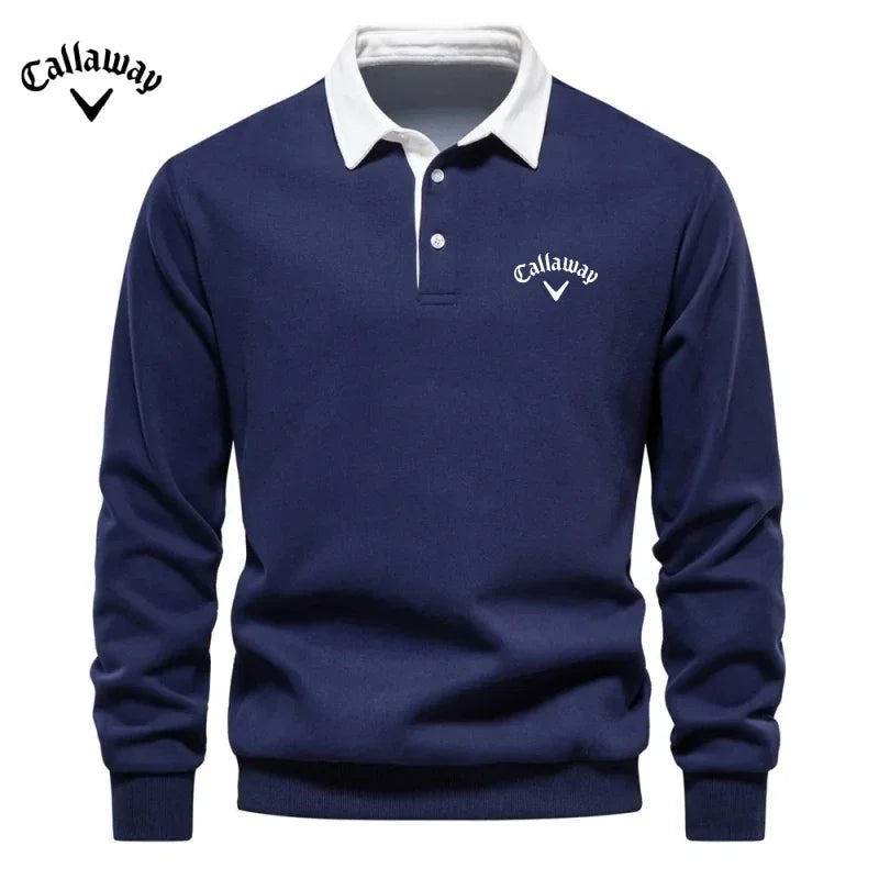 Men's Embroidered Pure Cotton Long-Sleeved Polo Shirt - Fashionable Casual Top for Autumn & Winter