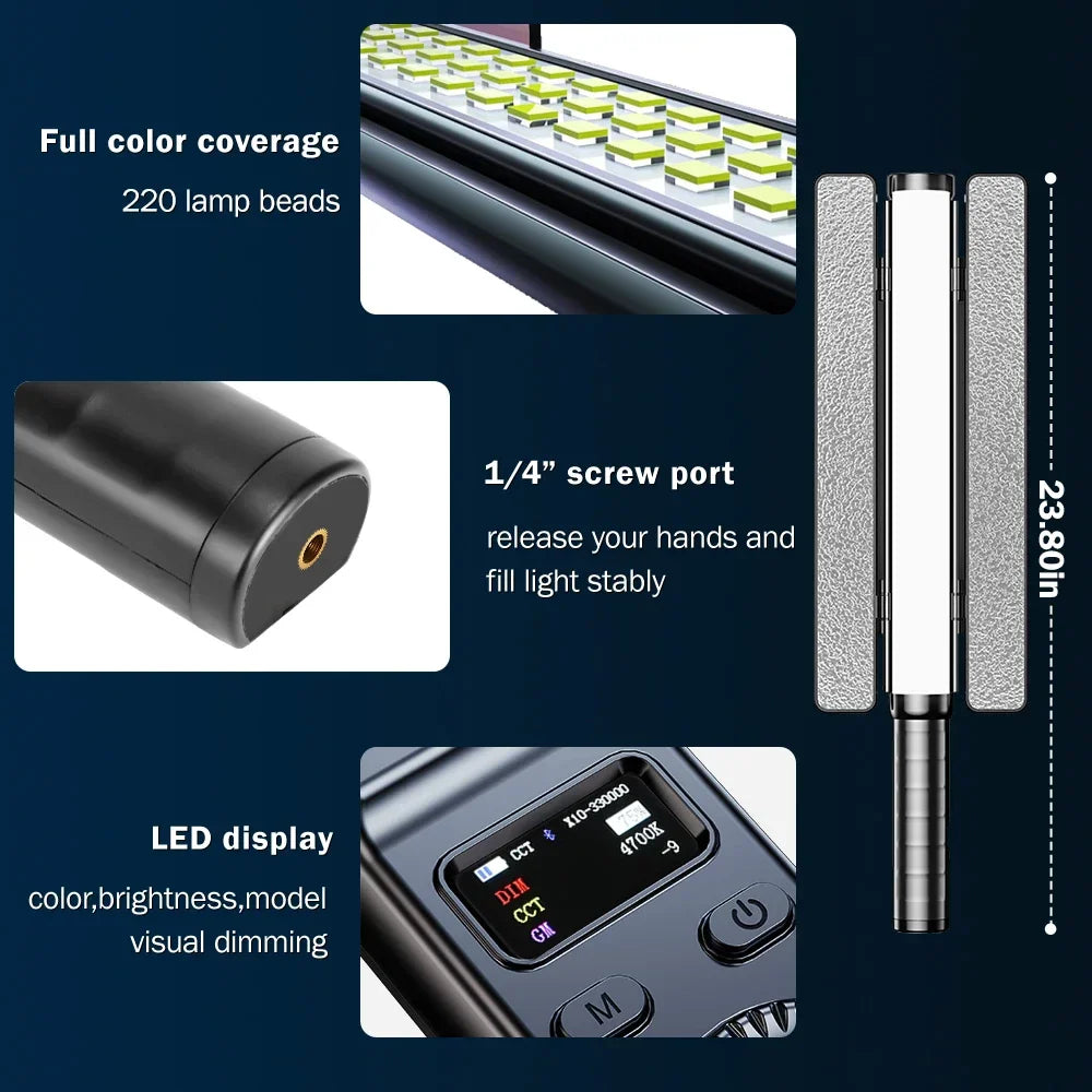 SuteFoto TW20 Handheld RGB LED Light Wand CRI95+ 2800K-10000K Adjustable Color Photography Studio Video Stick Lamp