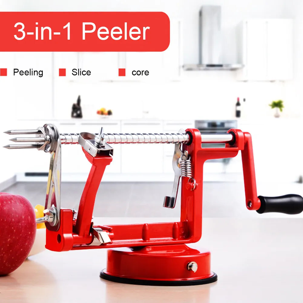 Versatile 3-in-1 Fruit Peeler Slicing Machine - Stainless Steel Apple Peeler Corer with Suction Base for Household Kitchen