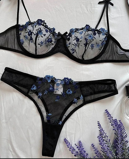 Sexy Lace Floral Lingerie Set for Women — Transparent Bra & Underwear Party Set, Sizes S-XL