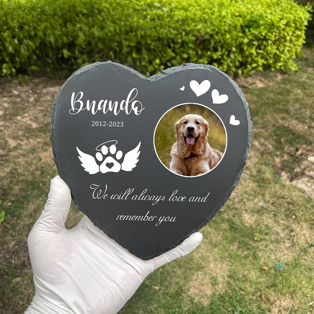 Personalized Pet Memorial Stone – Custom Dog Grave Marker Plaque with Photo & Name for Garden Slate
