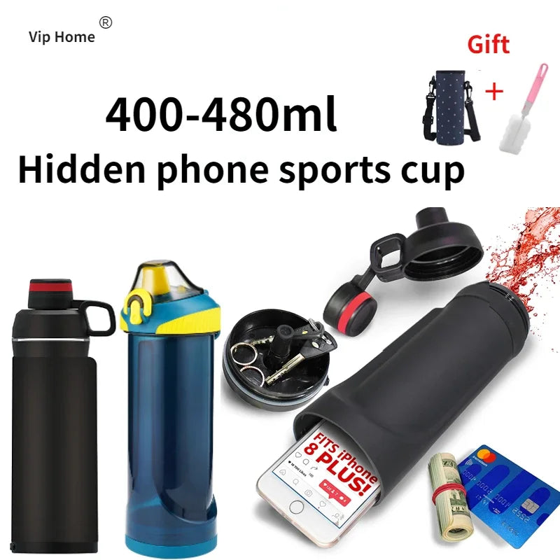 Secret Compartment Bottle with Phone Pocket - Multifunctional Stash Pill Organizer and Hidden Storage Plastic Cup Jar