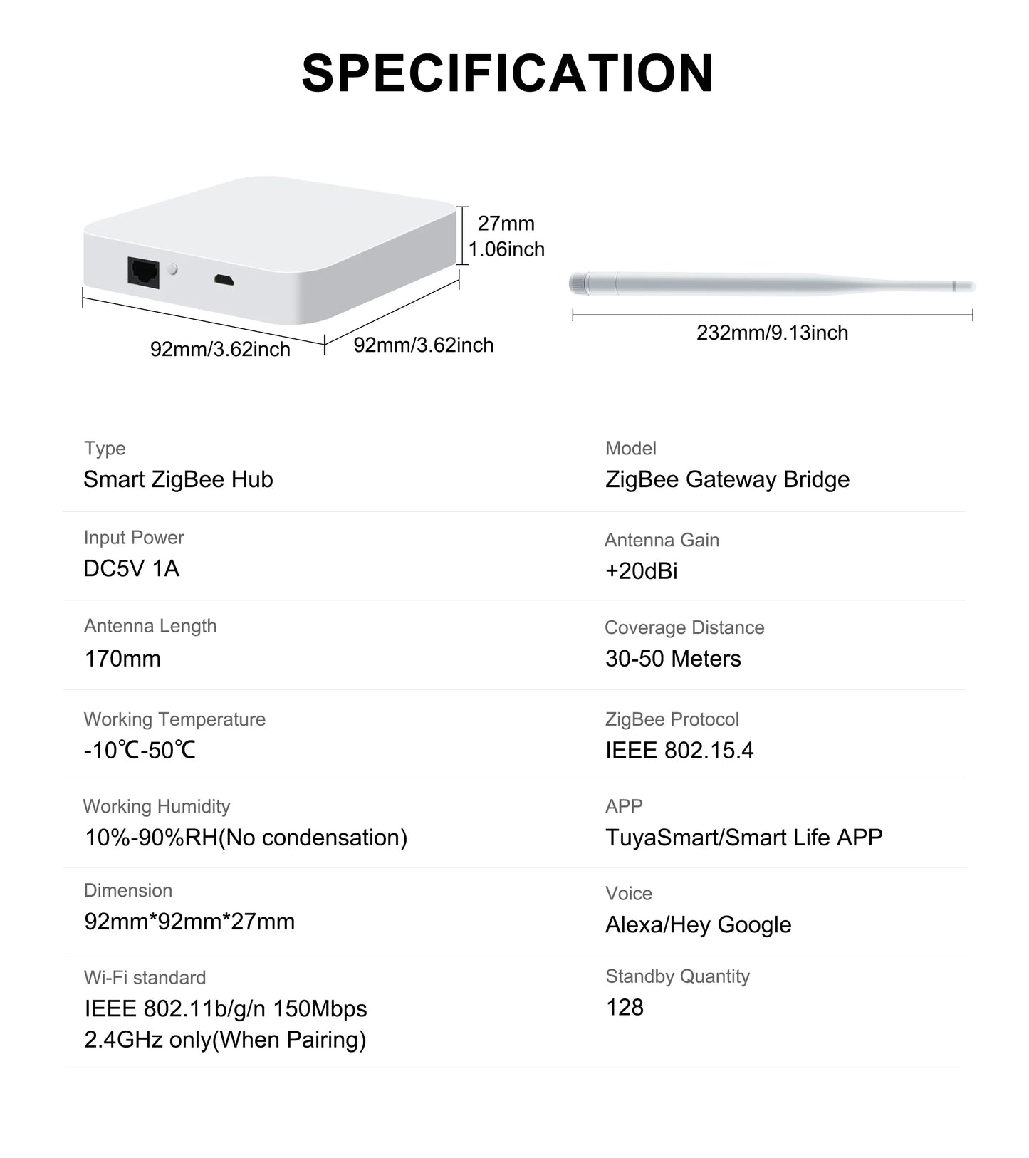 GIRIER Tuya ZigBee Gateway Hub with Antenna - Smart Wired Mesh Bridge for Home Automation, Alexa & Google Assistant Compatible