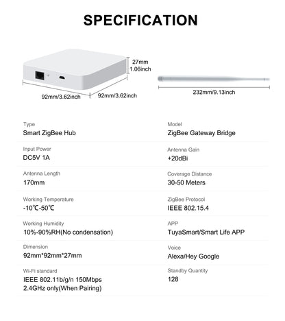 GIRIER Tuya ZigBee Gateway Hub with Antenna - Smart Wired Mesh Bridge for Home Automation, Alexa & Google Assistant Compatible