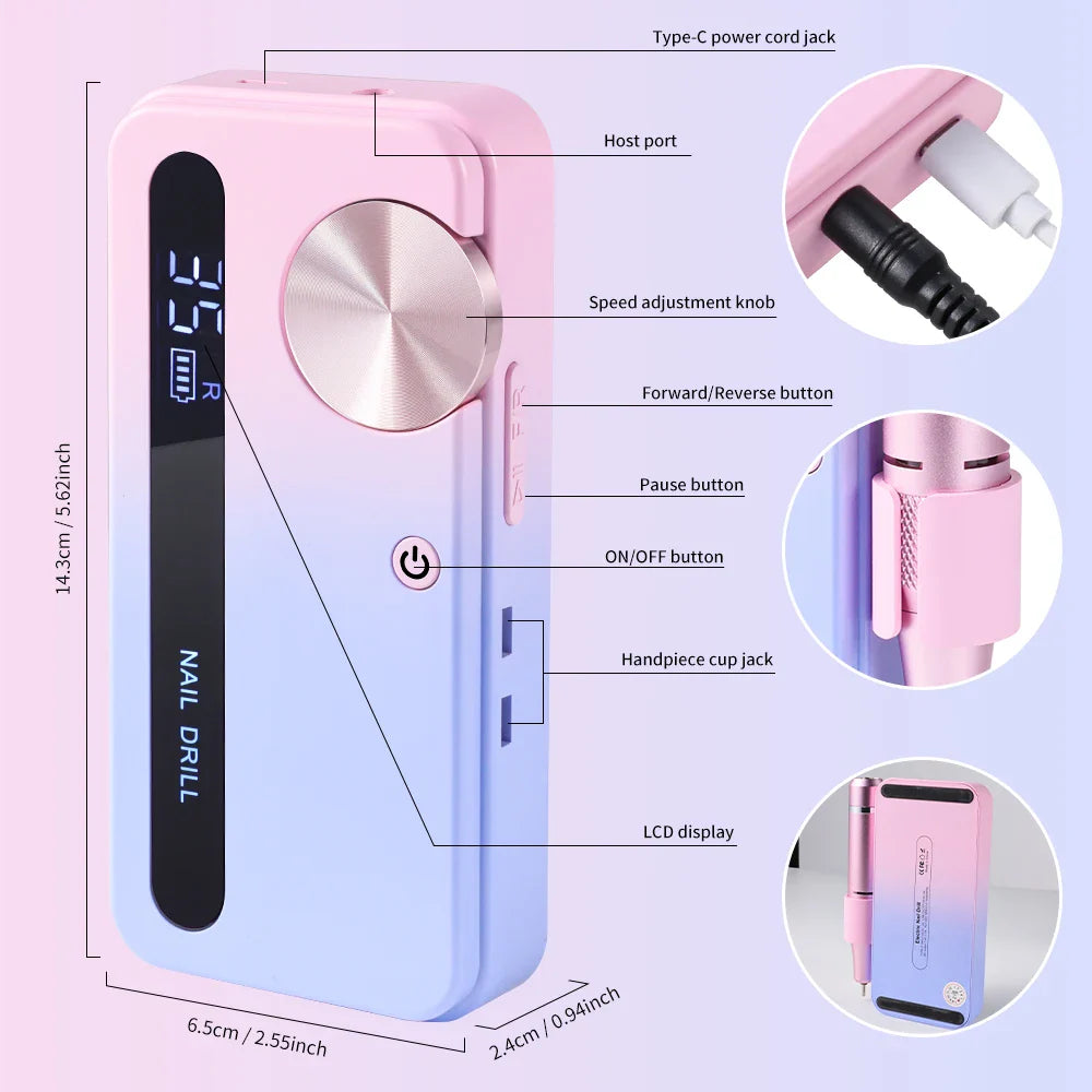 35000RPM Electric Nail Drill – Professional Rechargeable Nail File for Gel Nails, Portable Manicure Tool
