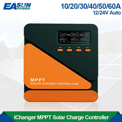 EASUN MPPT Solar Charge Controller — 10A-60A Regulator for 12V/24V Battery, 100V PV Input
