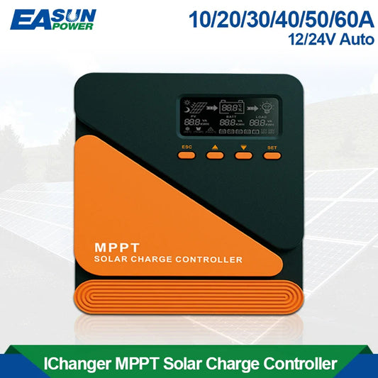 EASUN MPPT Solar Charge Controller — 10A-60A Regulator for 12V/24V Battery, 100V PV Input