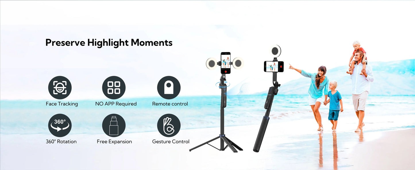 Smartphone Selfie Stick Gimbal Stabilizer – Anti-Shake Pan-Tilt Tripod with Bluetooth Remote & AI Follow