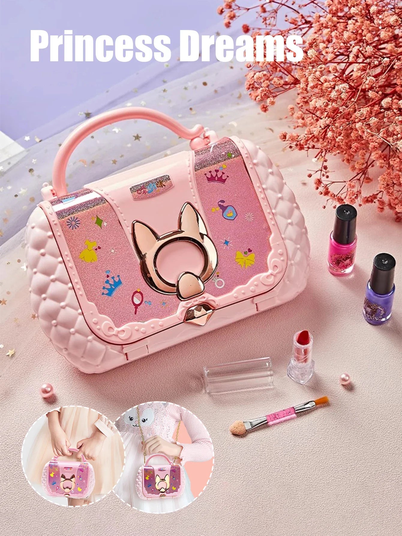 Children's Cosmetics Set – Princess Mirror, Real Washable Beauty Toys for Girls, Non-Toxic & Safe Pretend Play Gift