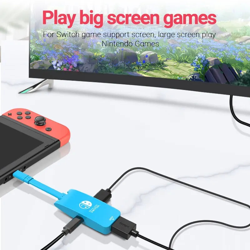 Mini Portable USB-C to 4K HDTV Adapter – USB 3.0 Hub with PD 100W for Nintendo Switch Docking Station & MacBook Pro