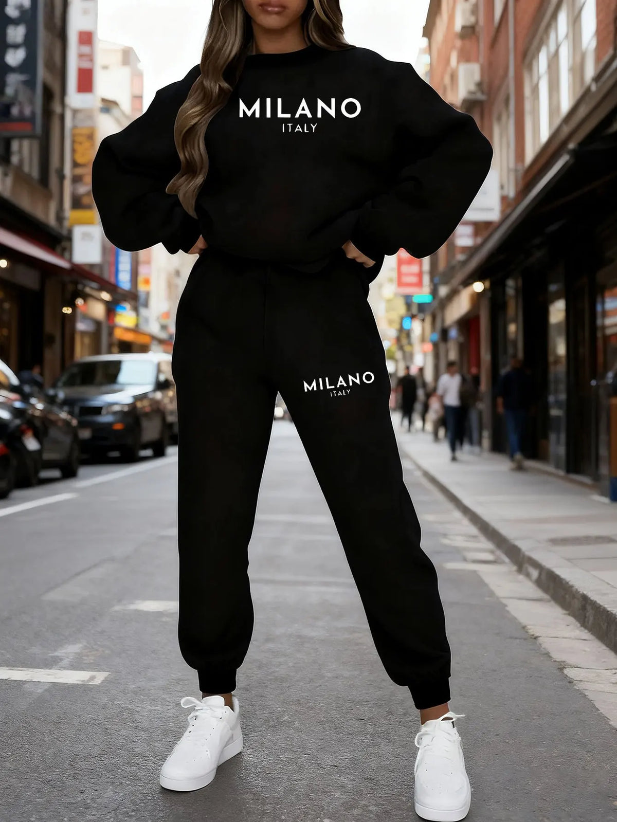 Women's Milano Italia 2-Piece Winter Set - Plush Warm Hooded Sweatshirt & Sports Pants Outfit