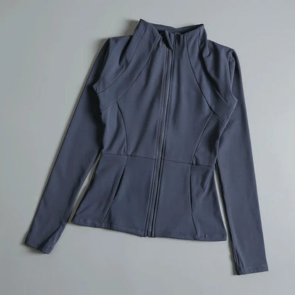 New Yoga Wear Ladies Coat – High Elastic Loose Fitness Top, Long Sleeve Stand-Up Collar for Exercise