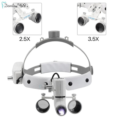 2.5X/3.5X Dental LED Loupes — Adjustable Brightness Spot Headlamp, 5W Surgical Headlight for Dental Lab